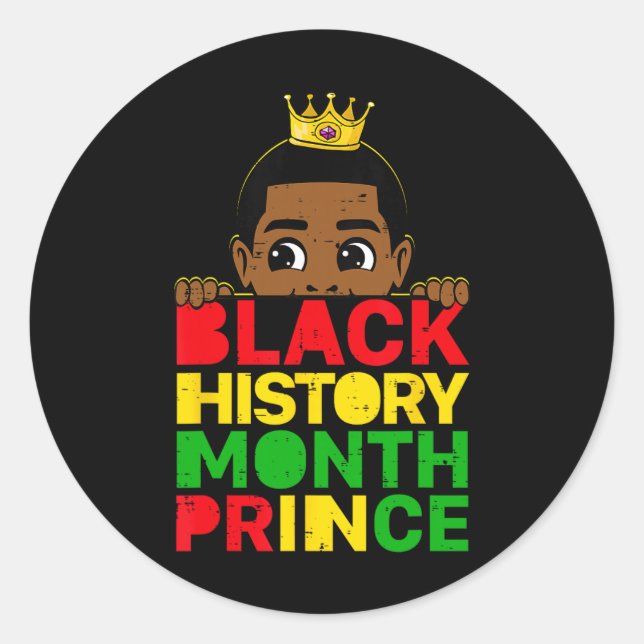 Black History Month Prince African Melanin Boy Tod Classic Round Sticker (Front)