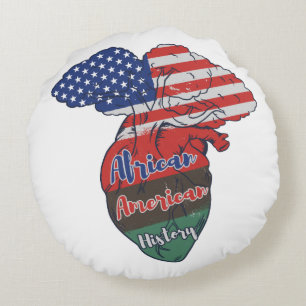 Black History Month Quotes, African American Heart Round Cushion