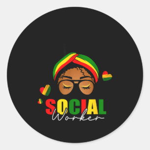 Black History Month Social Worker Messy Bun Hair A Classic Round Sticker