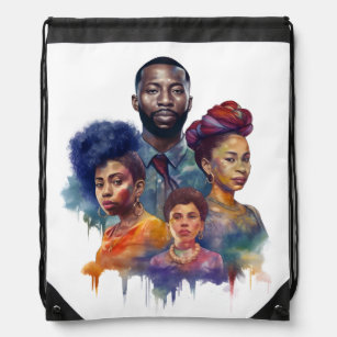 Black History Month Watercolor Afro Melanin Drawstring Bag