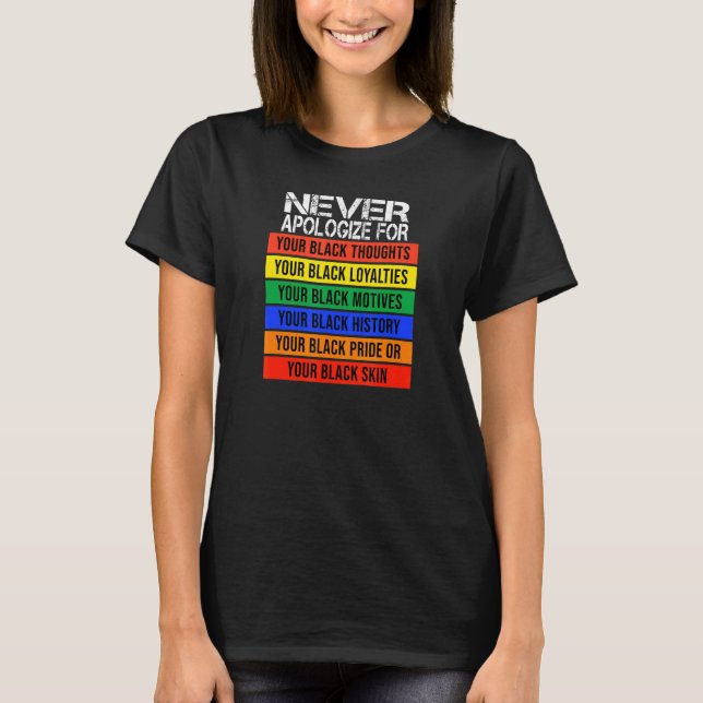 Black History Never Apologise For Your Blackness B T-Shirt (Front)