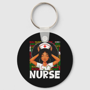 Black History Nurse Afro Melanin Woman Rn Cna Girl Key Ring