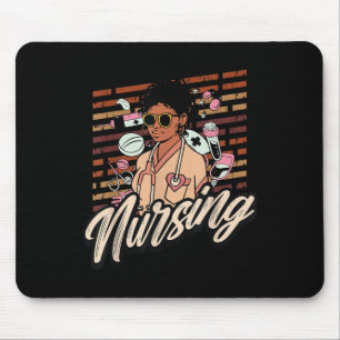 Black History Nurse Nursing Student Afro Woman Hai Mouse Pad