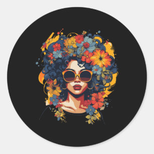 Black History T Shrits For Women Afro Flower Hair Classic Round Sticker
