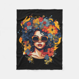 Black History T Shrits For Women Afro Flower Hair Fleece Blanket