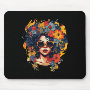 Black History T Shrits For Women Afro Flower Hair Mouse Pad
