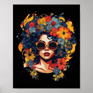 Black History T Shrits For Women Afro Flower Hair  Poster