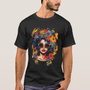 Black History T Shrits For Women Afro Flower Hair  T-Shirt