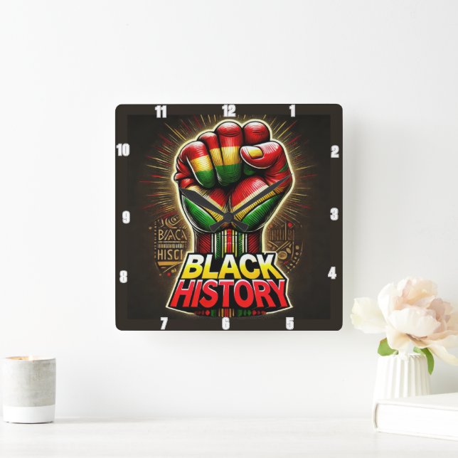  Black History Theme Empowering Symbolic Design Square Wall Clock (Home)