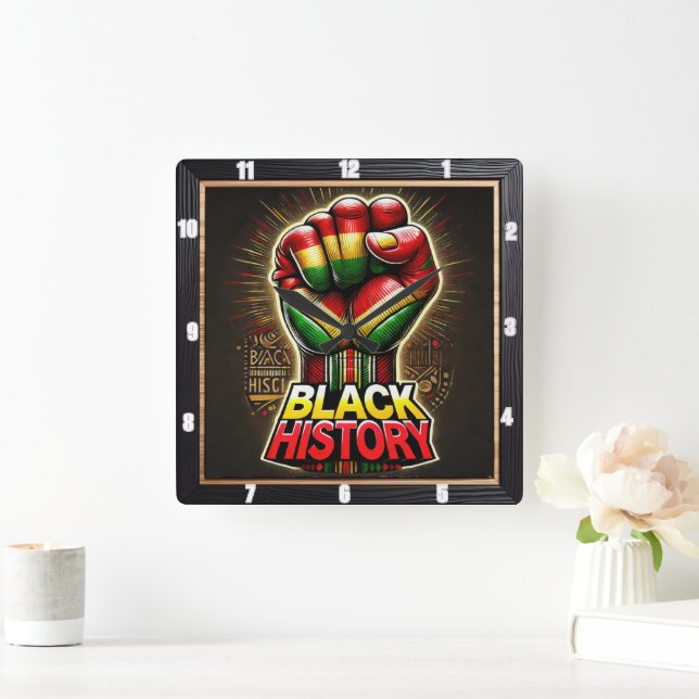  Black History Theme Empowering Symbolic Design Square Wall Clock (Home)