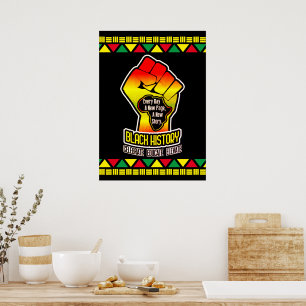 Black History with Africa Map and Fist on BLACK Poster