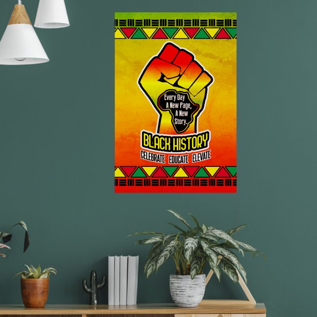 Black History with Africa Map and Fist on Grunge Poster (Living Room 1)