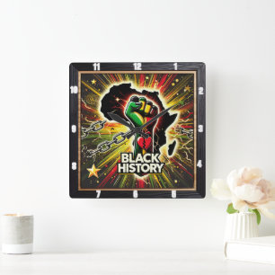 Black History With African Empowerment Symbolism Square Wall Clock