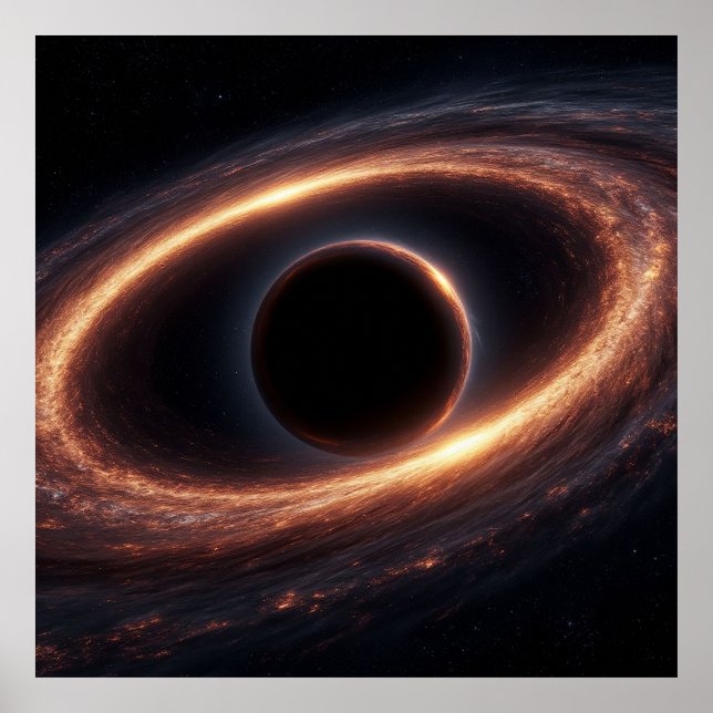 Black Hole Ringed by Glowing Cosmic Disc Poster (Front)