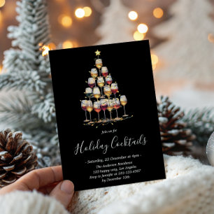 Black Holiday Cocktail - Elegant Christmas Party Invitation