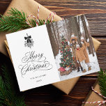 Black Holly Berry Bouquet Christmas Photo Flat Holiday Card<br><div class="desc">This photo Christmas flat card features elegant and romantic swirly calligraphy lettering with a winter holly berry bouquet and a Christmas tree pattern on the back. For more advanced customisation of this design,  please click the BLUE DESIGN TOOL BUTTON above!</div>