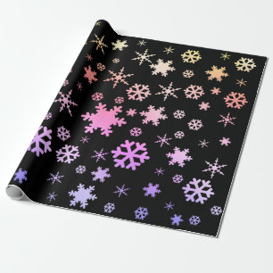Black Holographic Christmas Snowflake Pattern Wrapping Paper