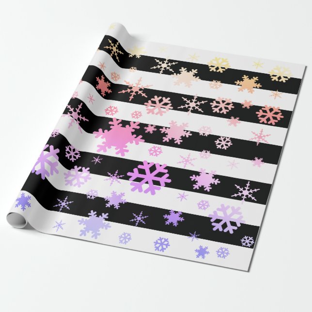Black Holographic Christmas Snowflake Pattern Wrapping Paper (Unrolled)