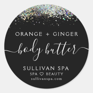 Black Holographic Glitter Body Butter Label