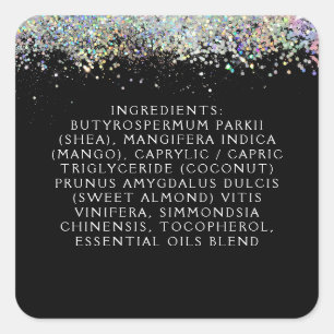 Black Holographic Glitter Skin Care Ingredients Square Sticker