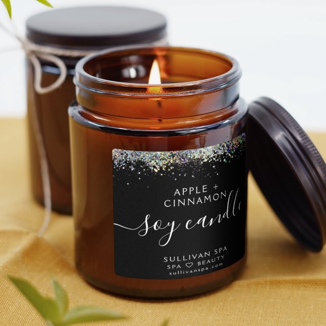 Black Holographic Glitter Soy Candle Label (Creator Uploaded)