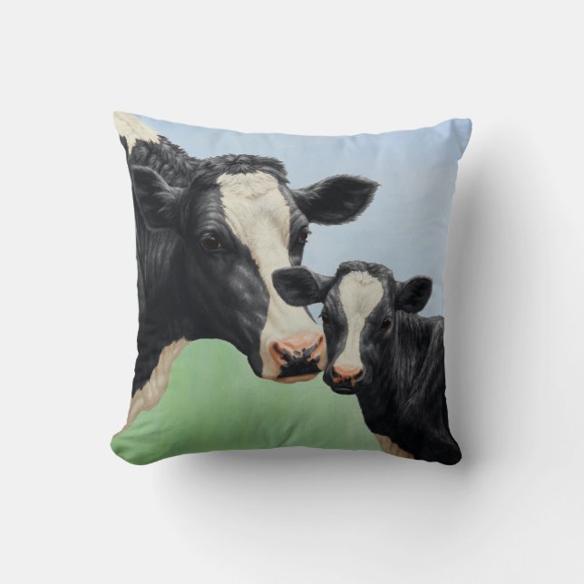 Black Holstein Cow & Cute Calf Cushion (Front)