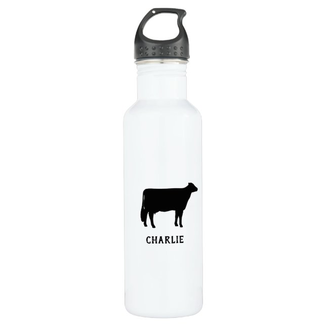 Black Holstein Cow Silhouette Personalised 710 Ml Water Bottle (Front)