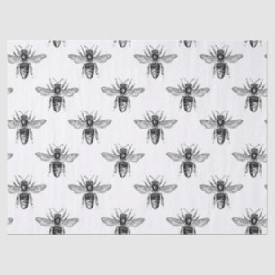 Black Honey Bees on White Decoupage Tissue Paper