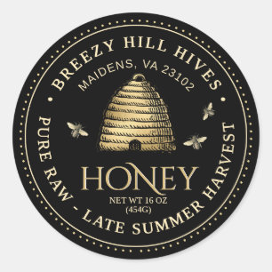 Black Honey Jar Label (Gold Skep) Dotted Border