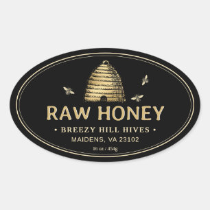 Black Honey Label Gold Skep Bees Double Border