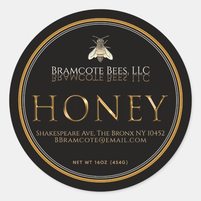 Black Honey Label Metallic Gold Vintage Bee (Front)