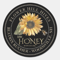 Black Honey Label Sunflower and Metallic Gold Text