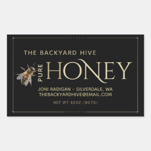 Black Honey Label with Realistic Bee and Border