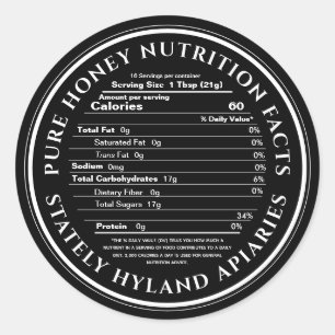 Black Honey Nutrition Facts Label Apiary Name