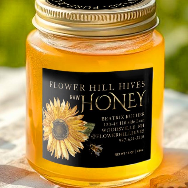 Black Honey Sunflower Bee Gold on Black Food Label (Creator Uploaded)
