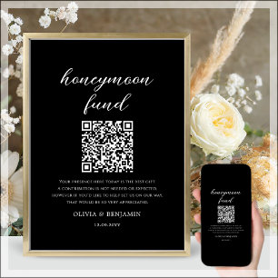Black Honeymoon Fund QR Code Wedding Sign