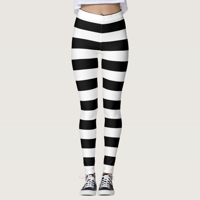Black Horizontal Stripes Leggings (Front)