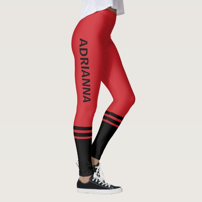 Black Horizontal Stripes | Name | Fire Engine Red Leggings (Right)
