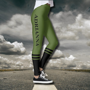 Black Horizontal Stripes   Name   Olive Green Leggings