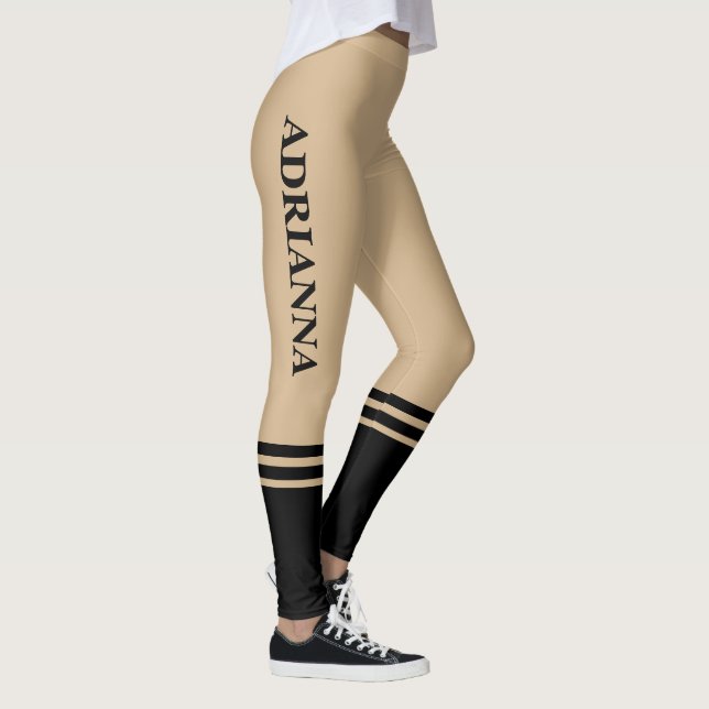 Black Horizontal Stripes | Name | Tan Leggings (Right)