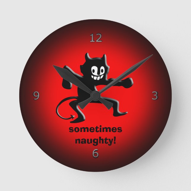 Black Horned Imp, Pointed Tail, sometimes naughty Round Clock (Front)