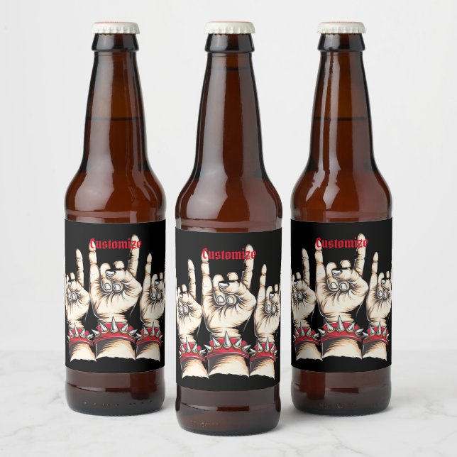 Black Horns Up Beer Bottle Label (Bottles)