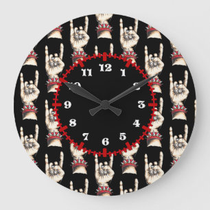 Black Horns Up  Large Clock