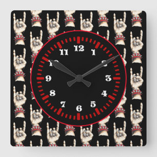 Black Horns Up Square Wall Clock