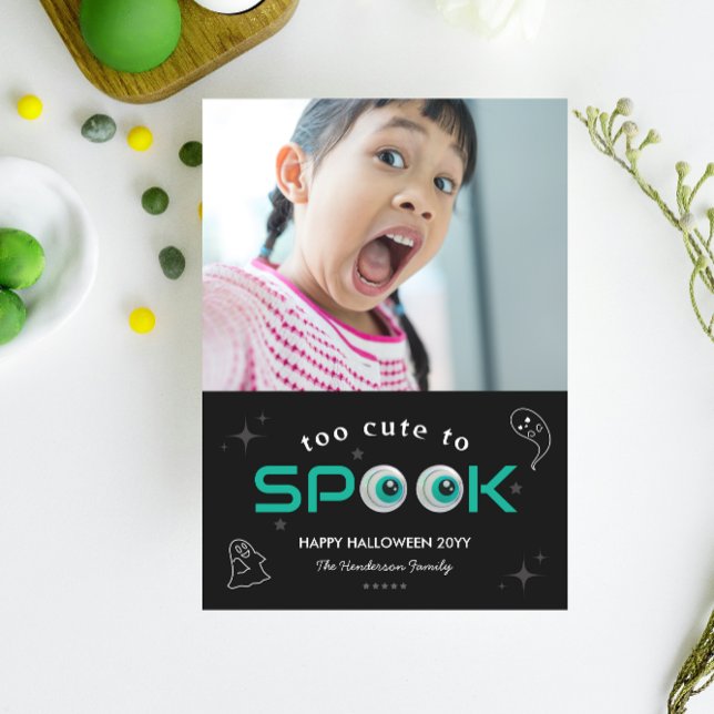 Black Horror Eye Too Cute To Spook Halloween Photo Card (Creator Uploaded)