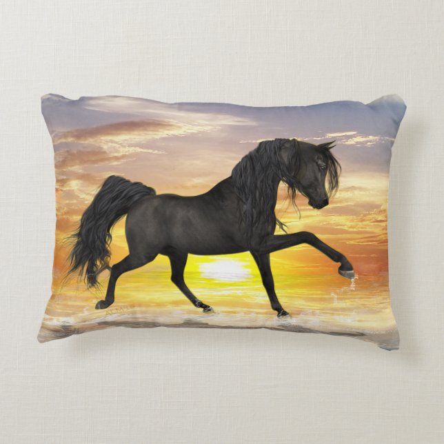 Black Horse Accent Pillow 16" x 12" (Back)