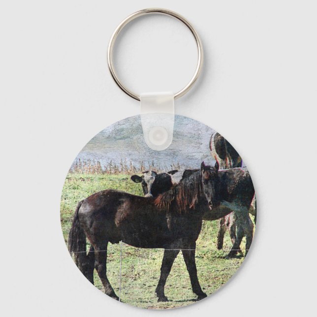 black horse and dairy cattle key ring (Front)