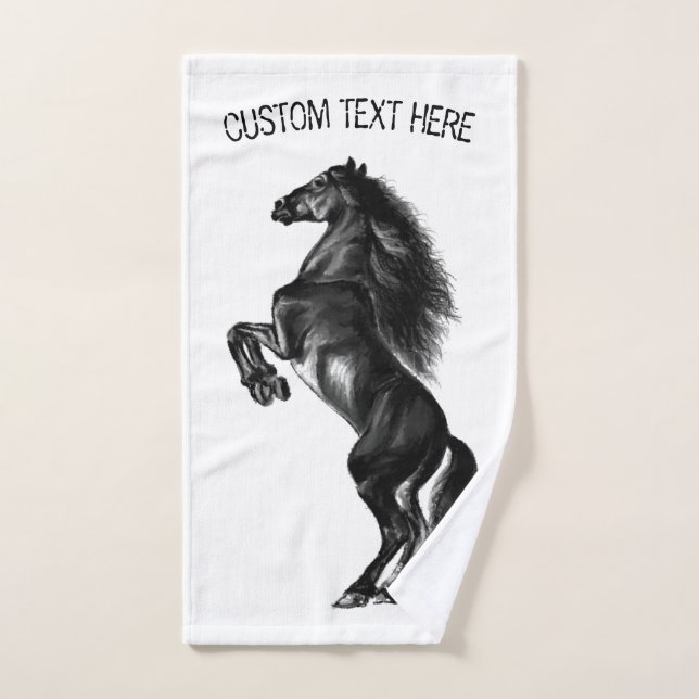 Black Horse Bath Towel Set Personalised Text (Hand Towel)