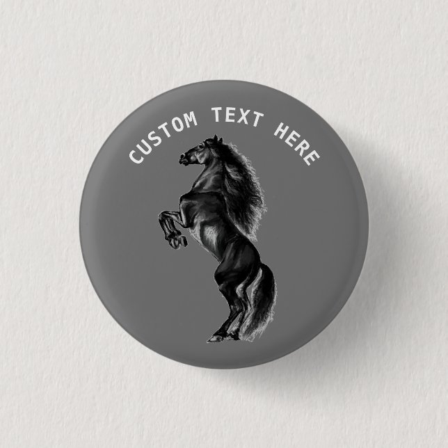 Black Horse Button with Custom Text and Colour (Front)