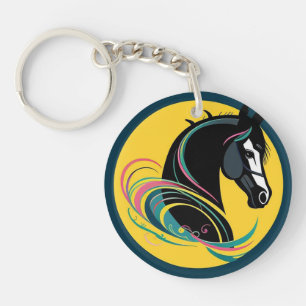 Black Horse Cartoon Illustration Key Ring